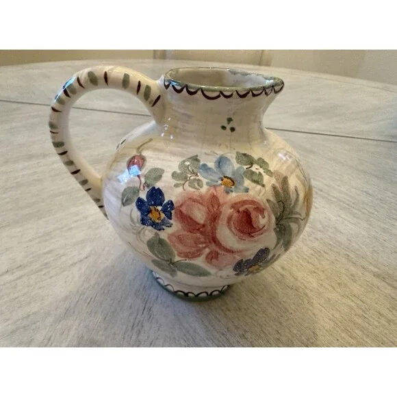 Vintage Ulmer Keramik Pitcher Hand-Painted Floral Art Pottery West Germany 1960s - Picture 11 of 11